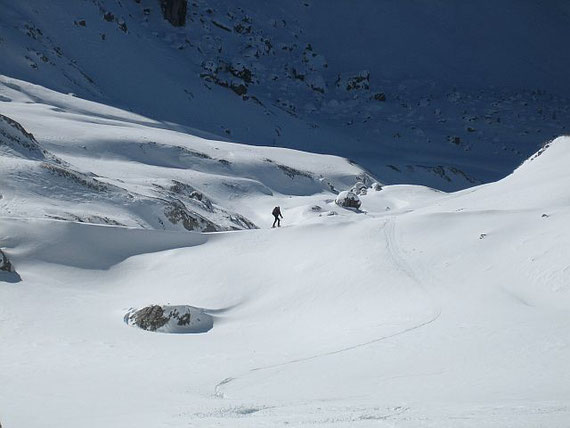 Meine heutige Begleitung Emmi bei einer kurzen Pause während der Abfahrt knapp unter der Karlsbader Hütte