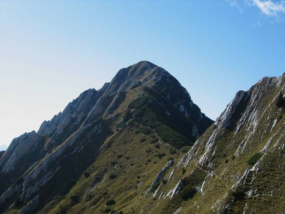 Die Querung im steilen Südhang zum Spitzegel