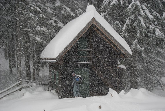 Bei der Bärenhütte an der alten Schipiste. Innerhalb 1h gab es >5cm Neuschnee