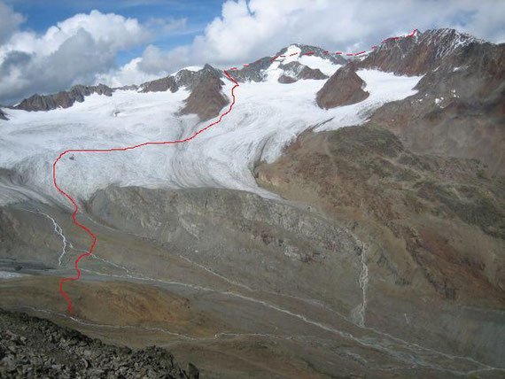 Aufstiegsroute auf die Wildspitze über den Vernagtferner
