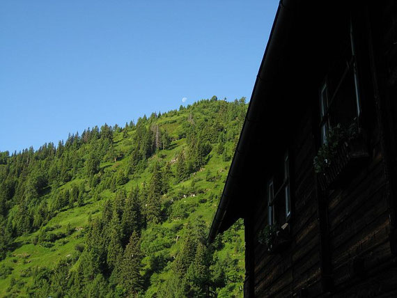 Bei der Kohlmaierhütte zeigt sich ein letztes Mal der Mond