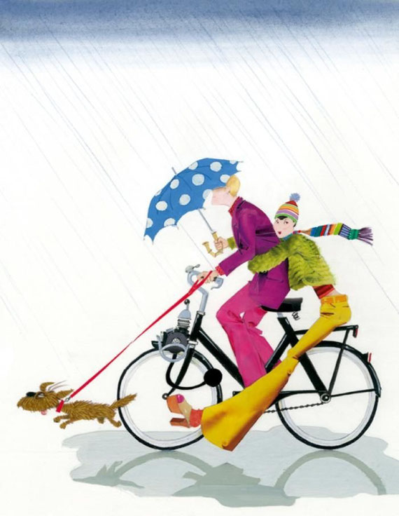 COUPLE SOUS LA PLUIE, EN SOLEX par Robert WAGT. Il me semble reconnaître Florence et Robert.