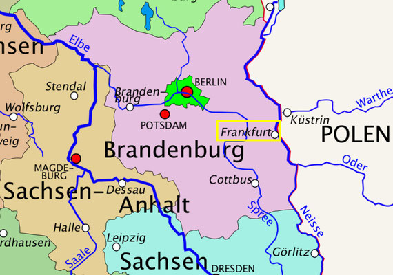 Mapa región de Barndenburg - Frankfurt (oder)
