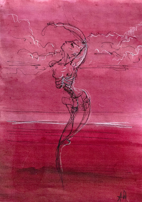 free, acrylic, fineliner and charcoal on paper, dinA5