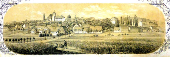 Radeberg um 1853, links die „Chaussee nach Dresden“. Ansicht etwa von der heutigen Rathenaustraße.  S. 3