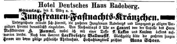 Veranstaltungs-Anzeige „Das Echo“  vom 2.März 1878