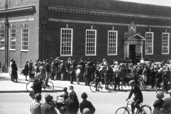 Crowds outside before the formal opening ceremony