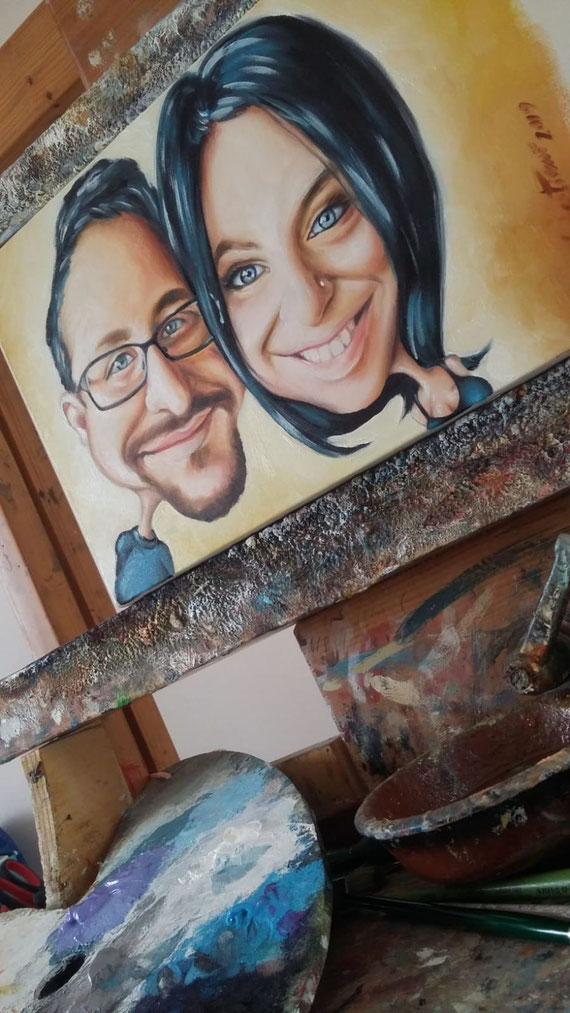 Caricatura di coppia - Olio su tela 20X30