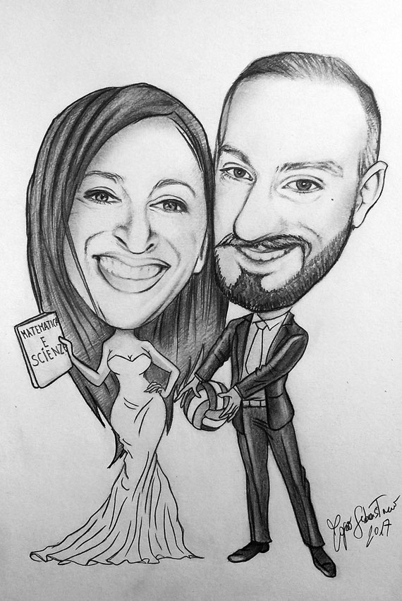 Caricatura di sposi - Matita su cartoncino 20X30