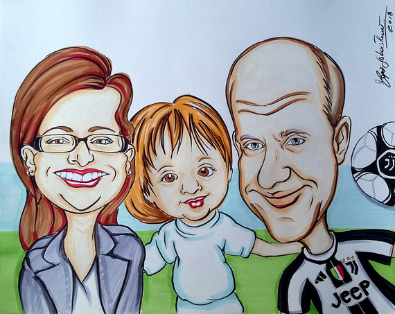 Caricatura di famiglia - Inchiostro a colori su cartoncino 40X50