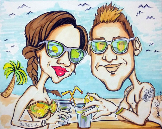 Caricatura di coppia - Inchiostro a colori su cartoncino 40X50