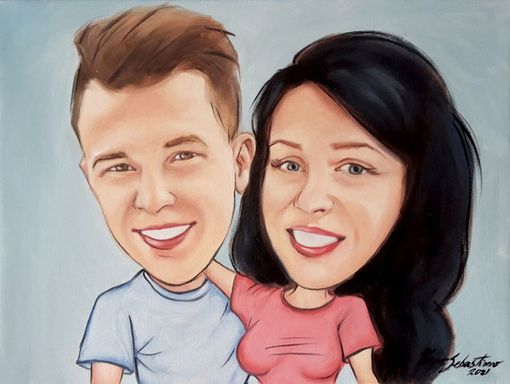 Caricatura coppia - Olio su tela 30x40