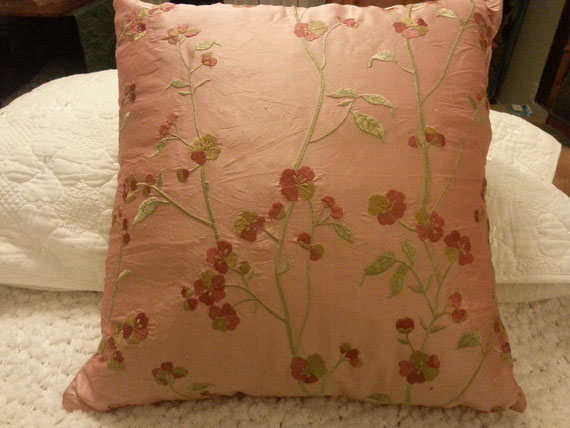 Salmon-coloured, silk throw pillow - inspiration for paint colour