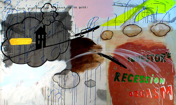 "investor's recession orgasm" 2m40x1m40 acrylic + ink on canvas, 2010