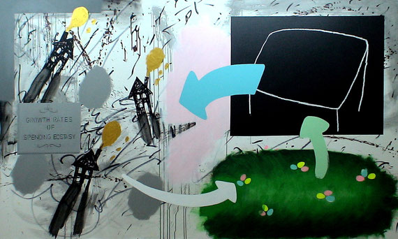 "growth rates of spending ecstasy"  2m40x1m40 acrylic + oilstick on canvas 2010