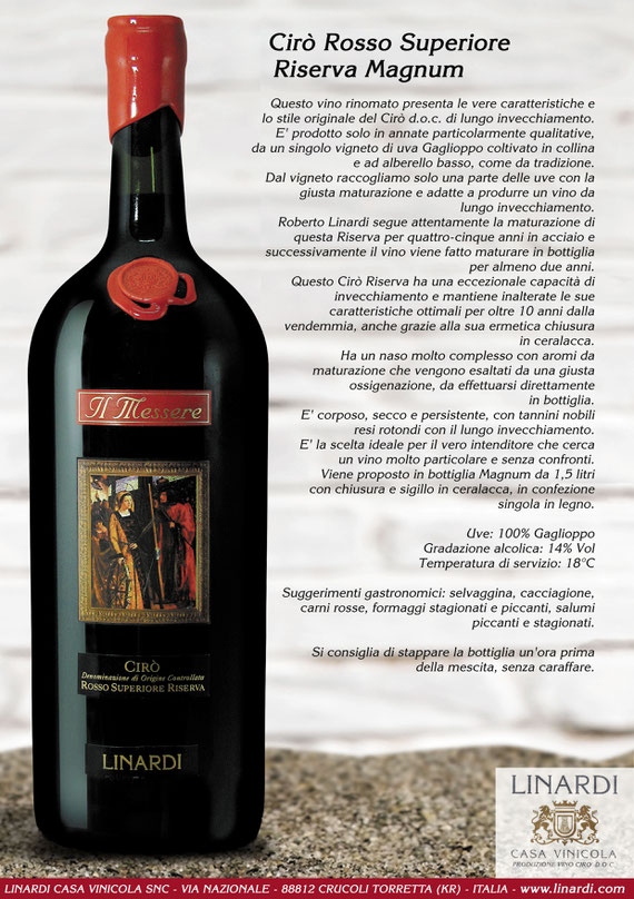 Scheda Cirò Rosso Superiore Riserva "Il Messere Magnum" Linardi Wines