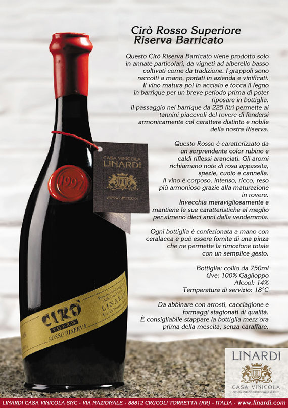 Scheda Cirò Rosso Superiore Riserva Barricato Linardi Wines