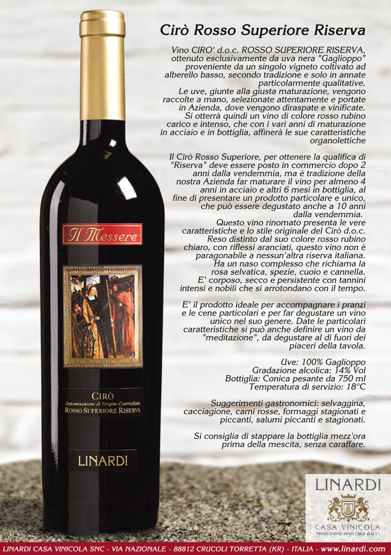 Scheda Cirò Rosso Superiore Riserva "Il Messere" Linardi Wines