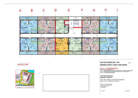 Grundriss Haus 1 - 2.OG (links = Nord-Nordost, oben = Ost-Südost, rechts = Süd-Südwest, unten = West-Südwest)
