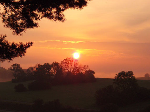 rosafarbener Sonnenaufgang in Sonnenbühl, Schwäbische Alb