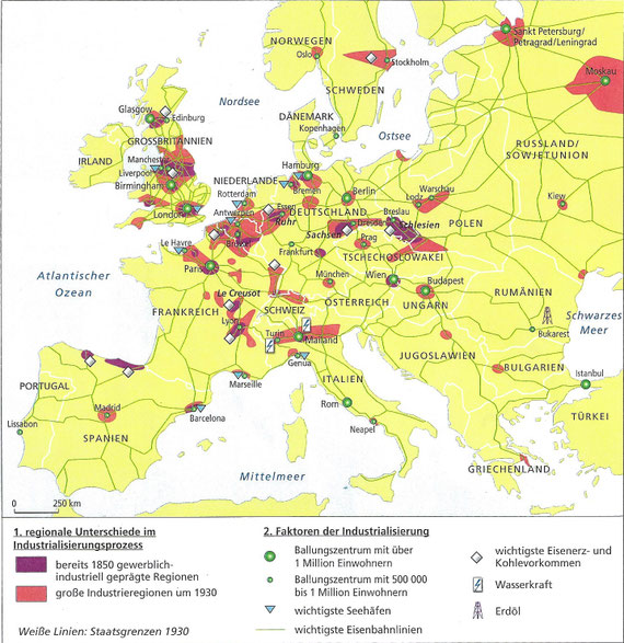 Karte zur Industrialisierung in Europa