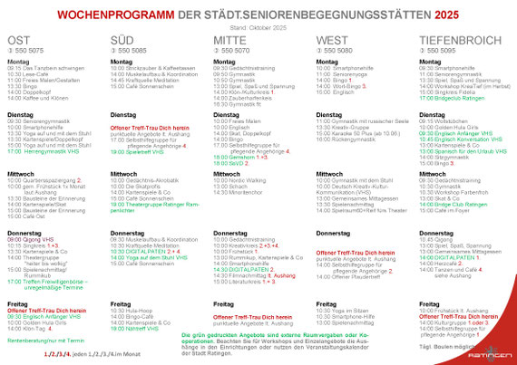Wochenprogramm 2025 der Seniorenbegegnungsstätten