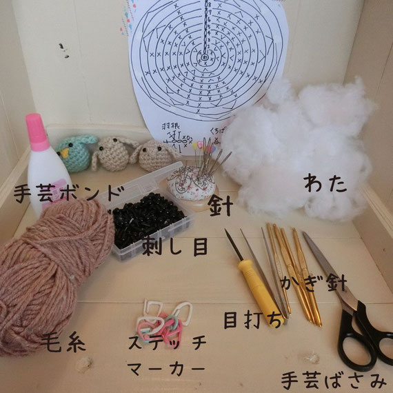 あみぐるみ作りの基本的な道具と編み図