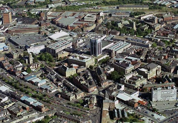 Ariel view of Blackburn town centre