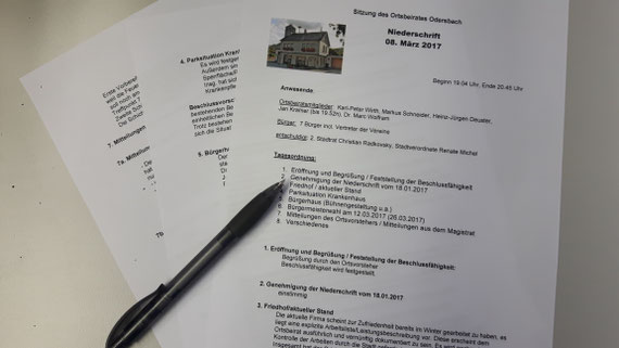 Niederschrift der Sitzung des Ortsbeirats Odersbach vom 08. März 2017 (Bild: Kramer)