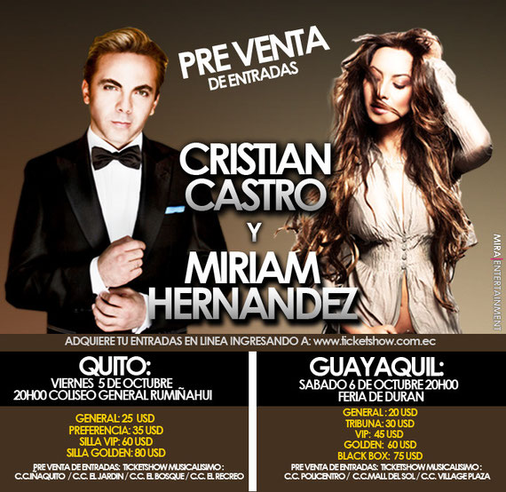 CRISTIAN CASTRO Y MIRIAM HERNANDEZ EN QUITO Y GUAYAQUIL