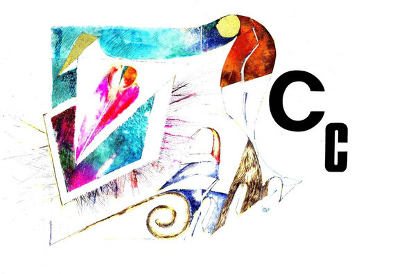 caratteri tipografici in legno e opera originale dell'autore a doppia pagina