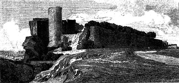 le Château de Falaise, ancien fief de Robert et ville natale de son fils, le célèbre Guillaume. Dans ce château, considérablement modifié au cours des siècles, Guillaume trouva maintes fois refuge dans ses jeunes années (gravure de John Sell Cotman).