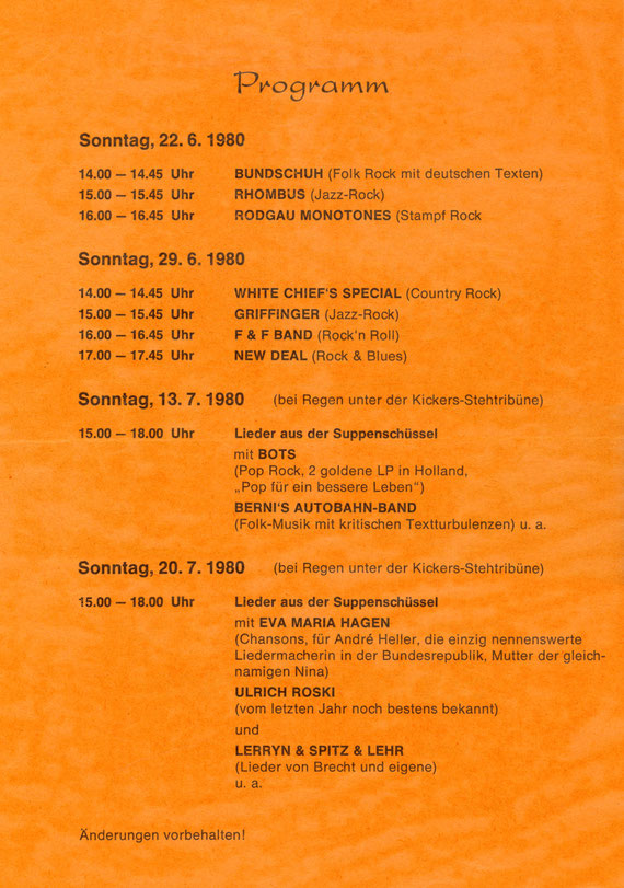 Programm "Rock aus der Suppenschüssel" 1980