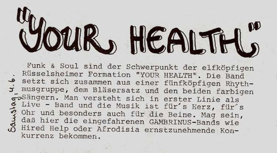 Aus dem Programmheft des Gambrinus/Bad Homburg vom Juni 1983