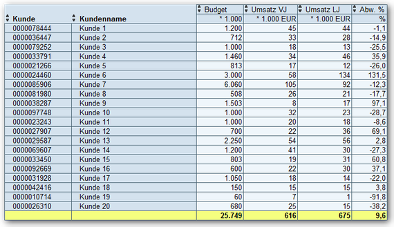 SAP Analysis for Office: BEx Analyzer result