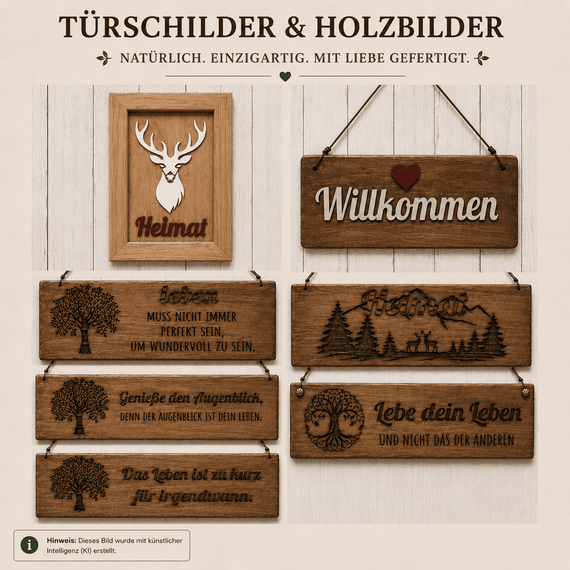 Türschilder rustikal handgefertigt aus Holz im Schwarzwald 