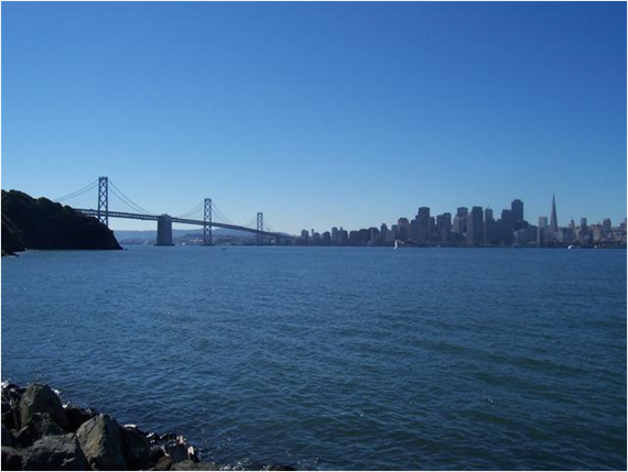 The Golden Gate Bridge seen from Alcatraz Island