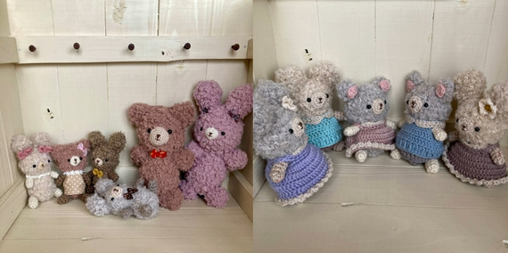 ハンドメイド作家様のあみぐるみ６点セット☆癒し系うさぎ＊くま☆ パステルカラーが可愛い！仲良しうさぎのあみぐるみの編み方