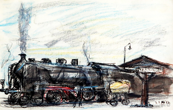 Erwin Bowien (1899-1972): Steam locomotive in Memmingen station