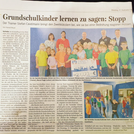 Sept. 2019: Zeitungsartikel über das Training in der Grundschule Vechelde