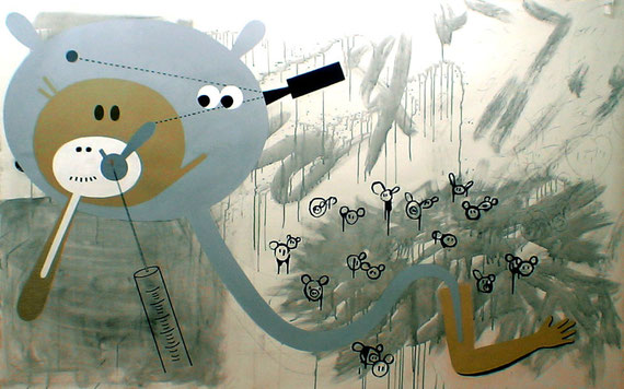 transgenics TM 1 acylic  + pencil on canvas, 2m40x1m50,  2010