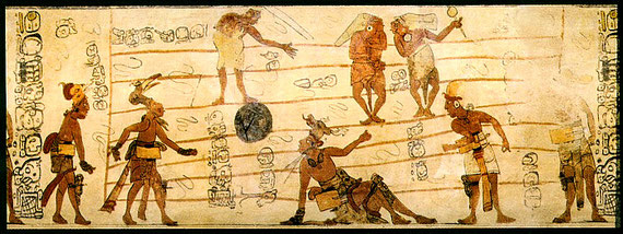 Juego de pelota ilustrando un códice maya.