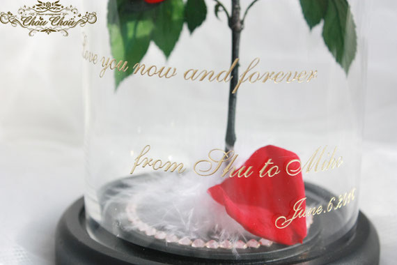 美女と野獣　1輪のバラ　ガラスドーム　誕生日　プレゼント　プリザーブドフラワー　スワロフスキー