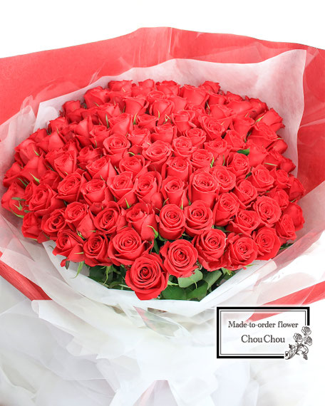 ディズニー　プロポーズ　１０８本　赤薔薇　花束　生花　ランドホテル　オーダーフラワー　シュシュ　ChouChou