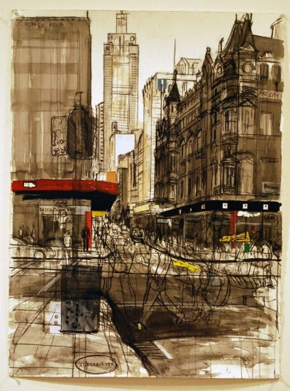 Elizabeth St, charcoal and ink on paper, 50 x 75cm, 2009