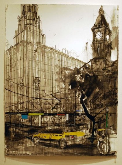 Collins St, charcoal and ink on paper, 50 x 75cm, 2009