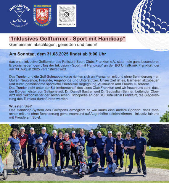 Bild: Plakat für Inklusives Golfturnier - Sport mit Handicap. An der BG Unfallklinik Frankfurt.