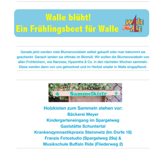 Walle Blüht / Sammelkisten für Frühlingszwiebeln / Wir sammeln für ein Blumenbeet