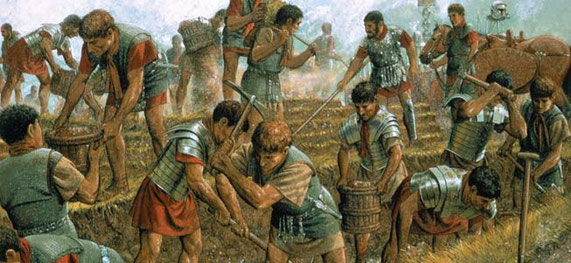 Roman soldiers building a road
