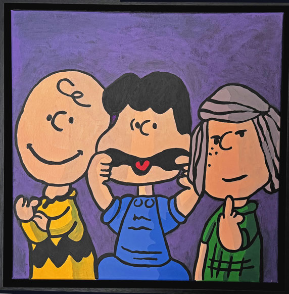 Original Pop-Art Kunstwerk DU KANNST MICH MAL von Divo Santino. Handgemaltes Acrylbild (50x50 cm) mit einem humorvollen, provokanten Motiv in leuchtenden Farben.